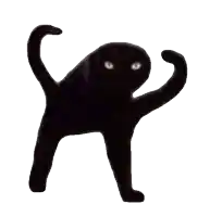 a black cat with white eyes is standing on its hind legs on a white background