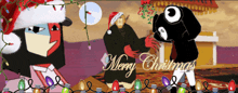 a merry christmas greeting with cartoon characters and lights