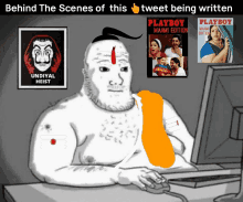 behind the scenes of this tweet being written is a cartoon of a man sitting in front of a computer