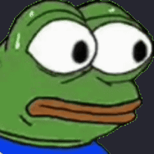 a close up of a frog with big eyes and a blue shirt on .