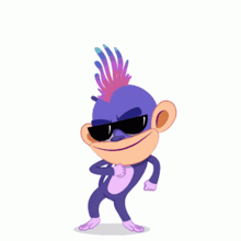 a cartoon monkey with sunglasses and a mohawk is dancing