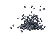 a pile of black cylinders are falling on a white surface