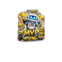 a robot holding a trophy that says mvp