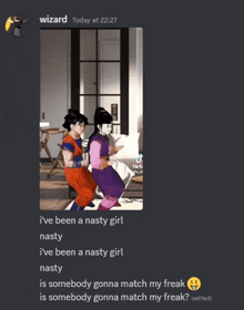 a screenshot of a conversation between wizard and a girl named nasty