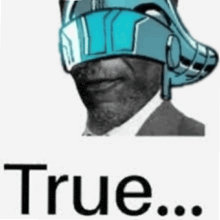 a man wearing a blue helmet with the words `` true '' written below it .