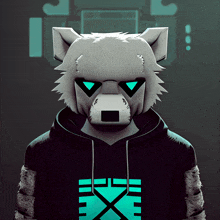 a drawing of a wolf wearing a mask and a hoodie