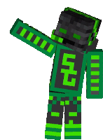 a minecraft character is wearing a green and black outfit with a green and black stripe on the sleeves .