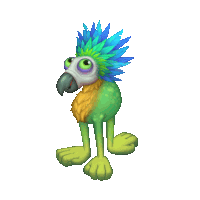 a cartoon parrot with feathers on its head and feet