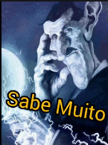 a poster of a man with the words sabe muito written in yellow