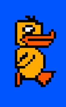 a pixel art of a duck with a long beak