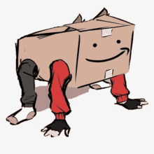 a drawing of a person wearing a cardboard box on their head .