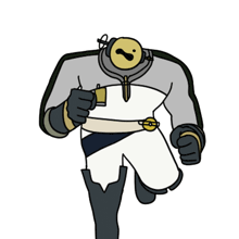 a cartoon drawing of a man with a mustache holding a sword