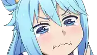 a close up of a girl with blue hair crying