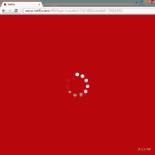 a red screen with a loading circle on it and the url www.netflix.com