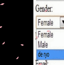 a picture of a man holding a gun next to a list of genders including female and male