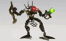 a robot with a sword and a green torch