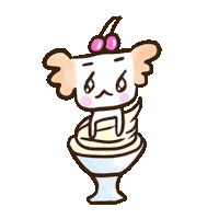 a cartoon drawing of a toilet with a cherry on top of it