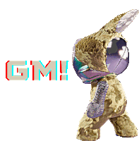 a stuffed animal with the word gm written on it