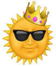 a sun with sunglasses and a crown on it .