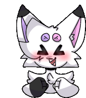 a drawing of a white cat with purple eyes and a purple nose