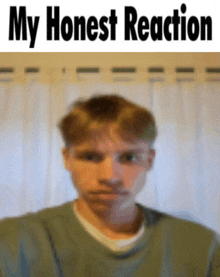 a blurry picture of a man with the words " my honest reaction " below him