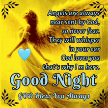 a good night message with a picture of an angel and a quote