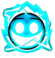 a blue smiley face with a lightning bolt around it