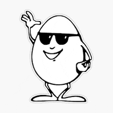 a black and white drawing of a smiling egg wearing sunglasses .