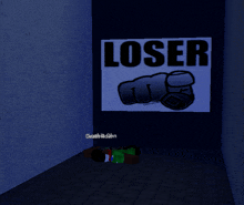 a person laying on the floor in front of a loser sign