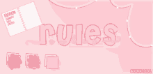 a pink background with the word rules written in pink letters