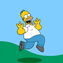 a cartoon of homer simpson jumping in the air with his mouth open