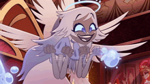a cartoon angel is smiling and holding a bubble