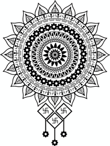 a black and white drawing of a circular pattern with a swastika in the center