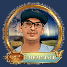 a portrait of a young man with glasses and a hat named head jack