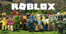 a group of roblox characters standing in front of a large crowd