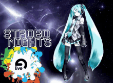 a poster for strobo nights shows a girl with long blue hair