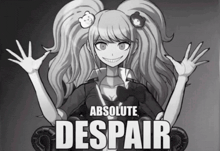 a black and white drawing of a girl with the words absolute despair