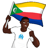 a cartoon of a man holding a flag with a shirt that says projet au but on it