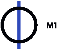 a black circle with a blue line in the middle and m1 written below it