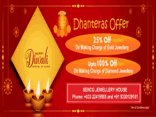 an advertisement for diwali offers a 25% off on making charge of gold jewelry