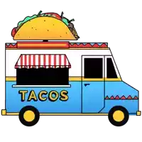 a cartoon drawing of a tacos truck with a taco on top