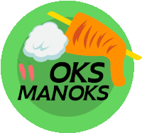 a logo for oks manoks shows a piece of meat