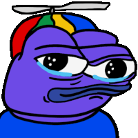 a cartoon of a purple frog wearing a colorful hat