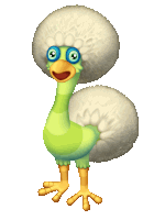 a green and white cartoon character with a large white afro