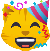 a cat wearing a party hat with confetti coming out of it 's mouth