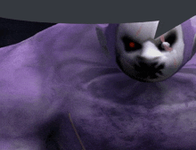 a purple monster with red eyes and a cross on its nose