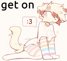 a drawing of a cat with the word get on behind it