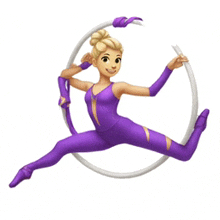 a cartoon illustration of a woman in a purple bodysuit holding a hoop