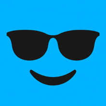 a blue background with a smiley face and sunglasses