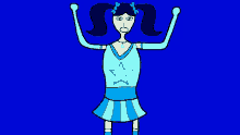 a cartoon drawing of a girl in a blue dress with a star on it